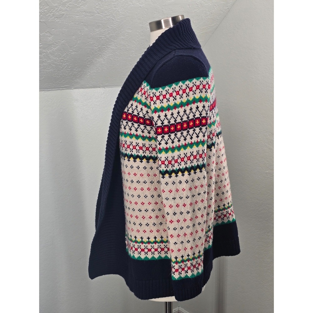 Talbots Sz Small Fair Isle Cardigan Open Front Shawl Collar Cozy Colorful Ski - Picture 4 of 6